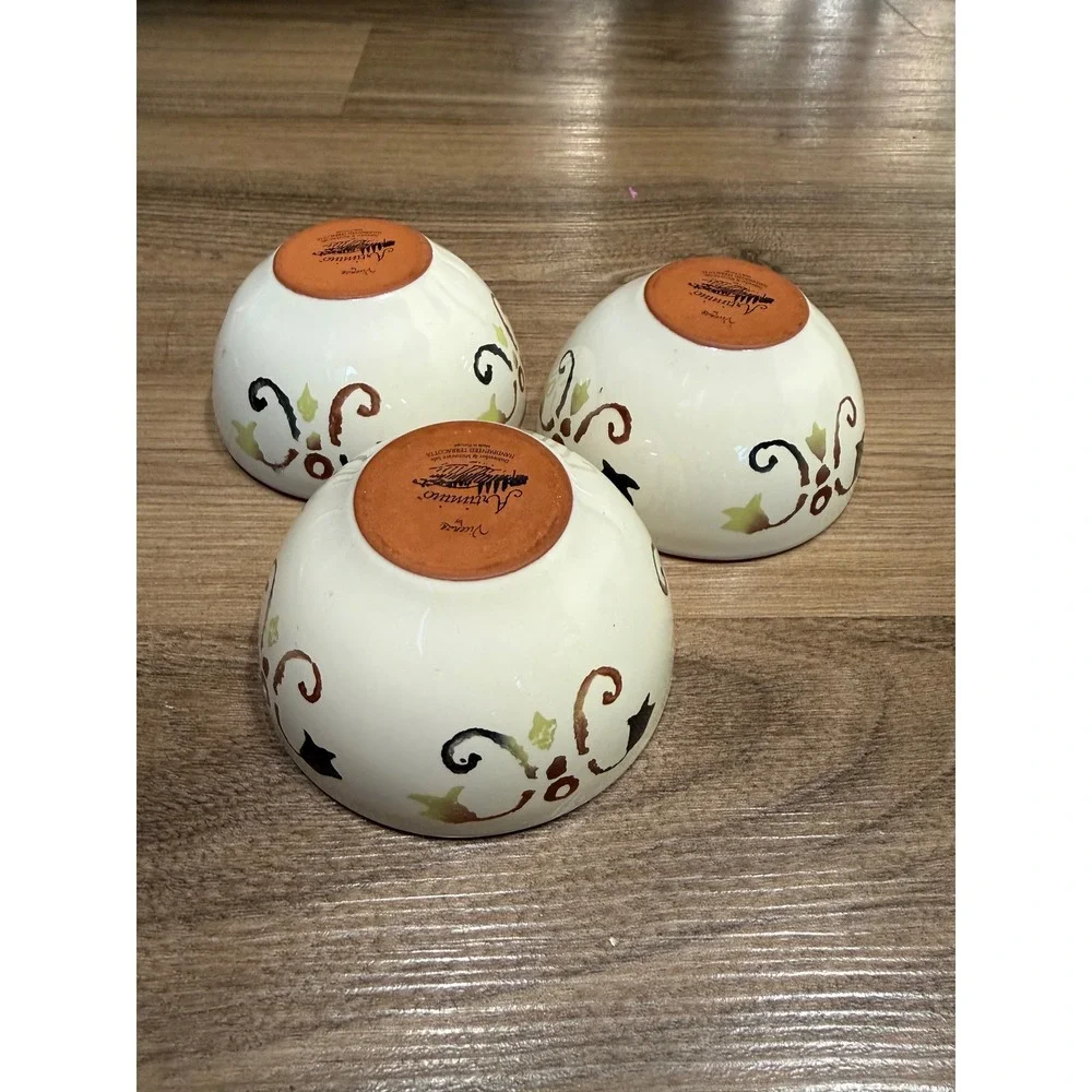 Artimino Vicenza Handpainted Terracotta Bowls Set of 3 Made in Portugal Cream